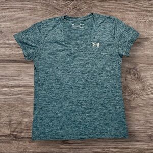 Under Armour Small Women's HeatGear Activewear Performance Teal V-Neck Tee